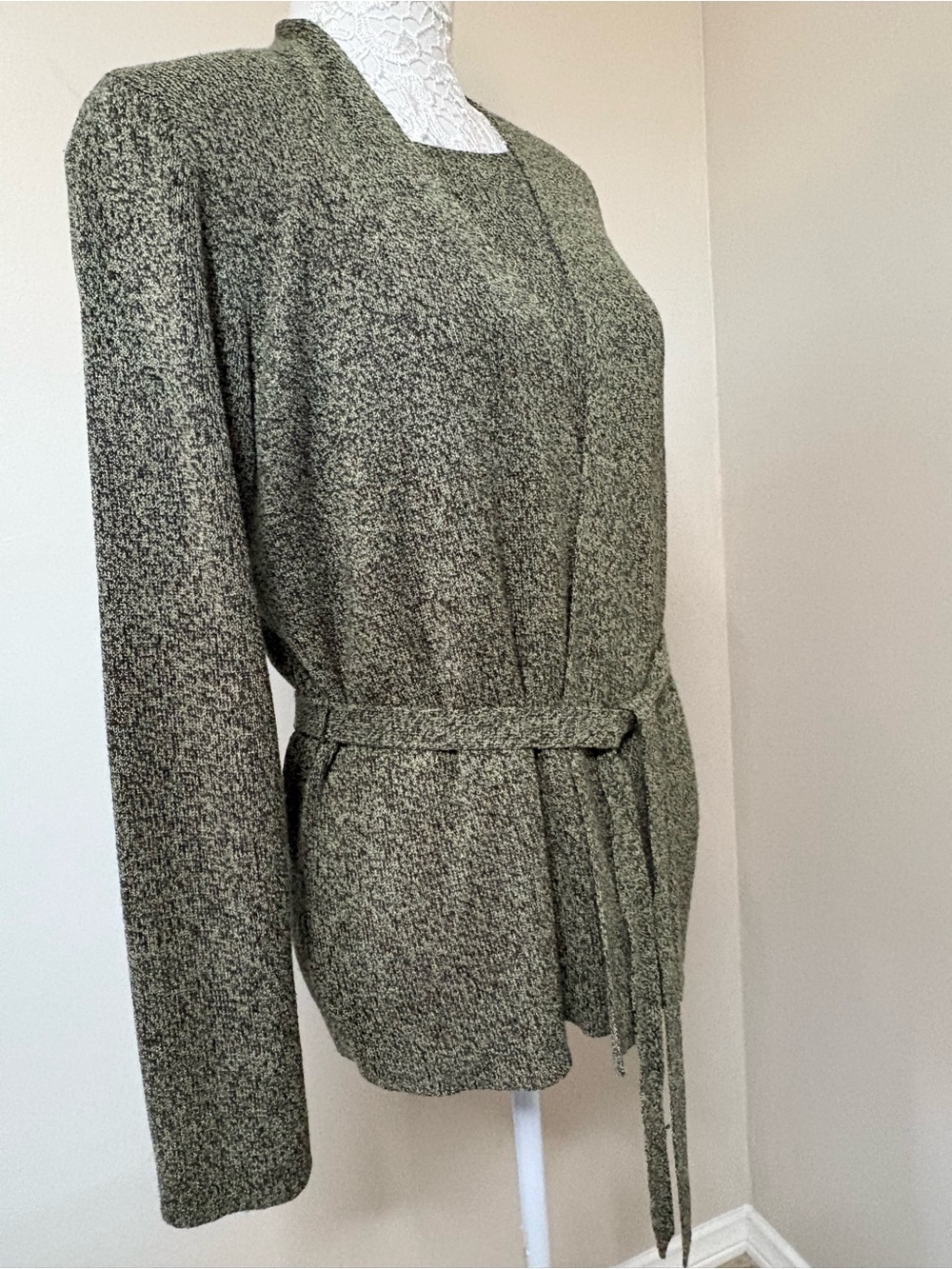 Josephine Chaus Olive Green Belted Cardigan Sweater
